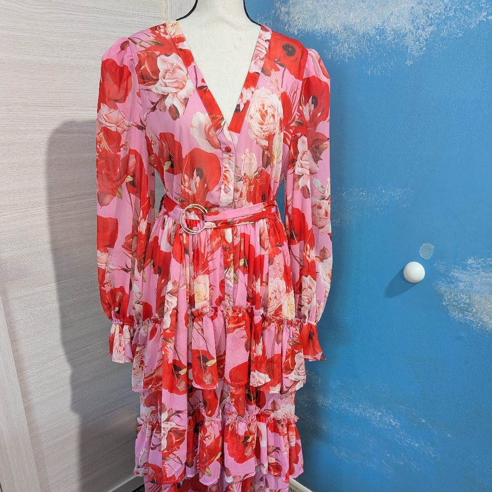 Floral Pink and Red Women's Dress